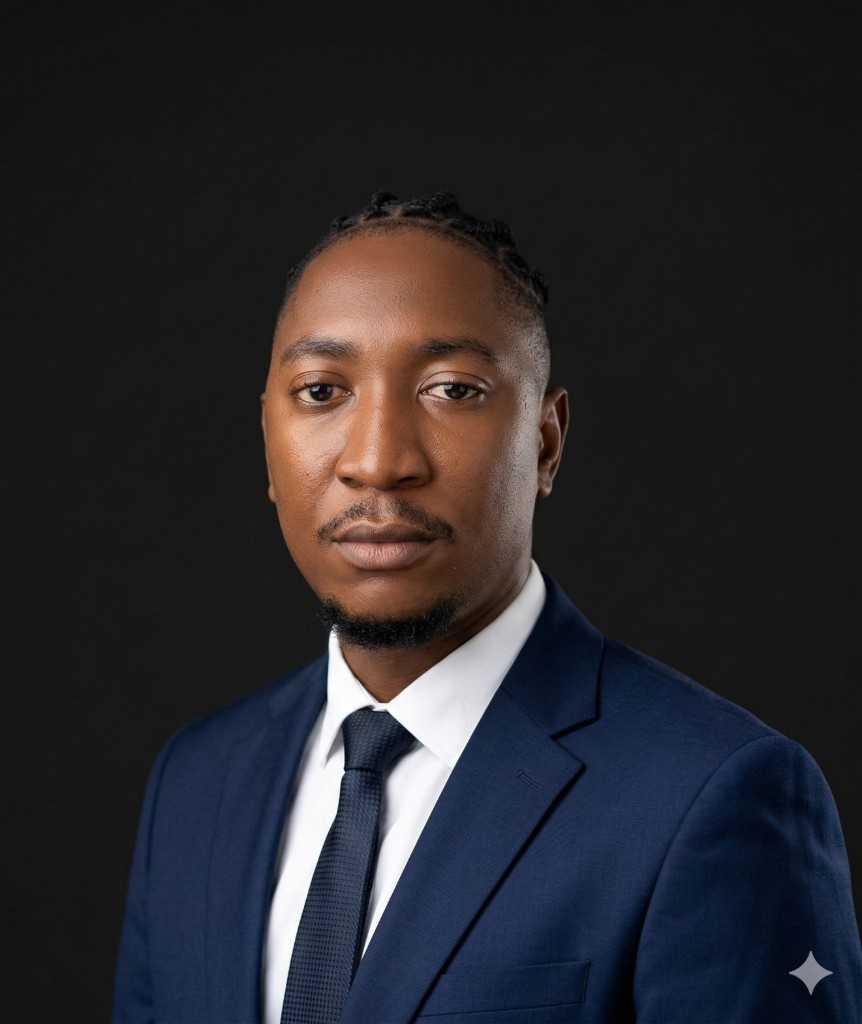 Christian Ndu, Software & Developer Experience Engineer, professional portrait in a navy suit against a dark background.